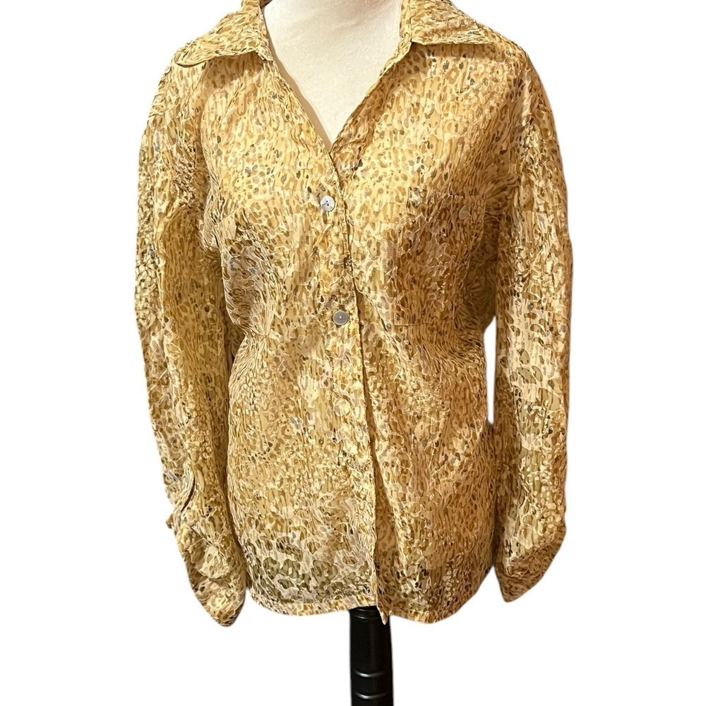 Ruby Rd Gold Button Down Shirt with Notched Collar and Cuffed Sleeves Size 22